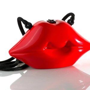 Red Lips Hand-Carved Acacia Wood Purse